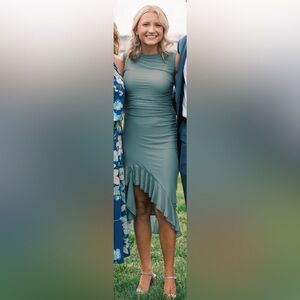 Sleeveless Sage Green Ruffle Midi Dress